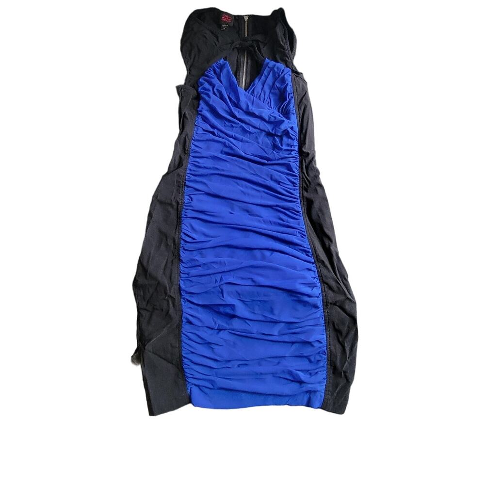 Bebe Dress Womens Medium Black Blue Ruched Sleeveless Bodycon Mini